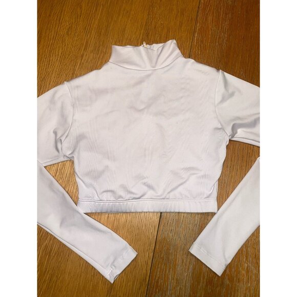 White Mock Neck Long Sleeve Crop Top With Zipper - Picture 1 of 6